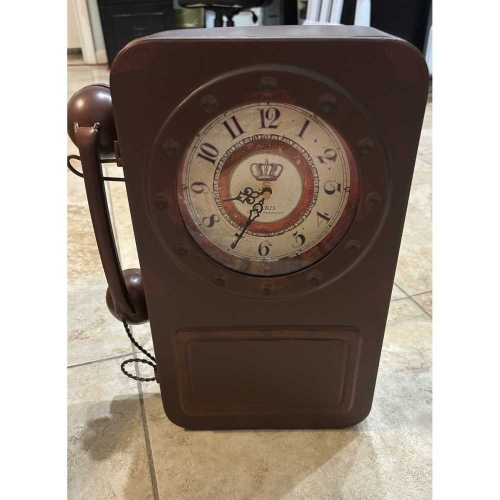 Abdurey Retro Old Telephone Wall Clock w/ Hidden Safe Farmhouse Gift Key Holder